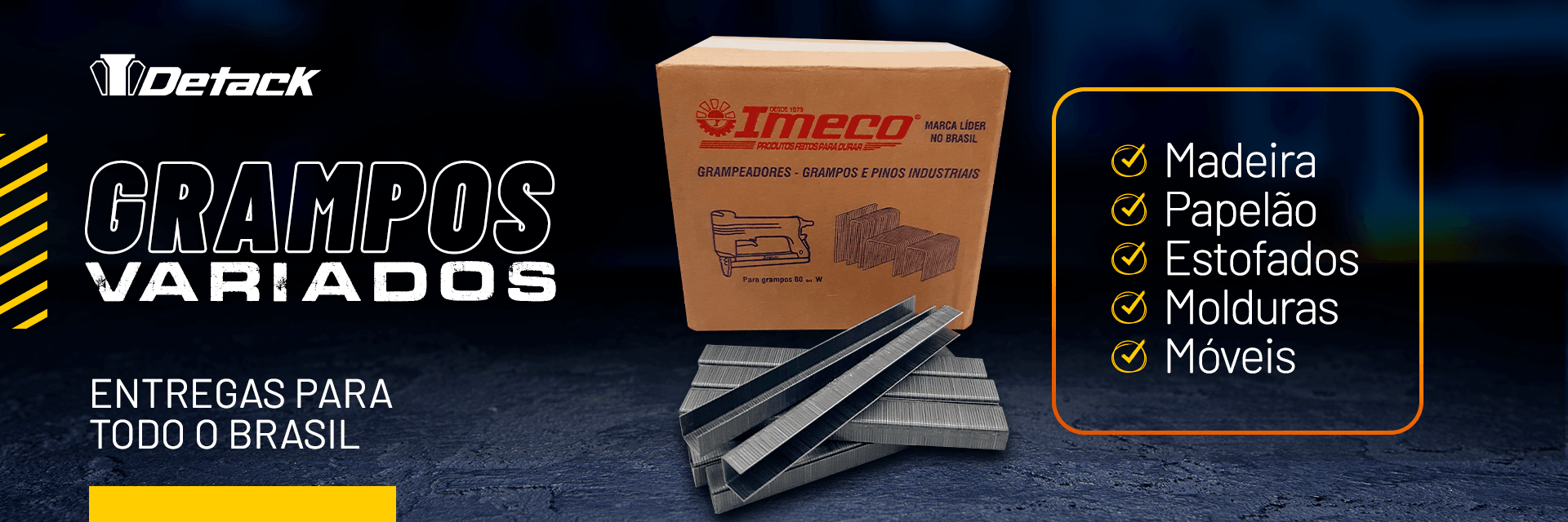 Grampos Detack para grampeadores pneumáticos